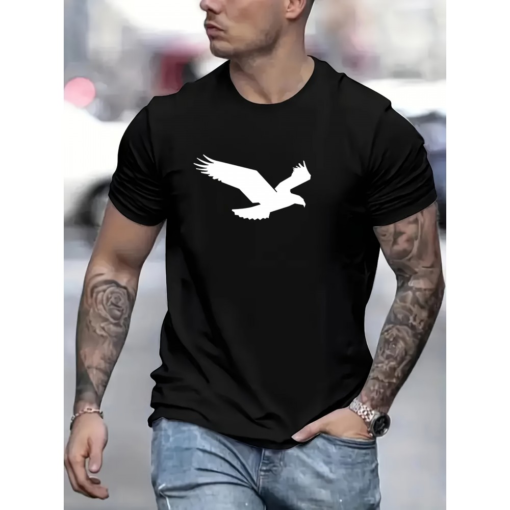 Eagle Print Mens T-Shirt - Fashionable Streetwear - Comfortable Stretch Fit - Classic Round Neck - Perfect for Summer & Fall Eagle Print Mens T-Shirt - Fashionable Streetwear - Comfortable Stretch Fit - Classic Round Neck - Perfect for Summer & Fall