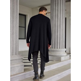 Men's Ruffle Shawl Collar Cardigan Long Sleeve Open Front Lightweight Long Length Drape Cape Overcoat with Pockets