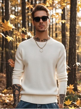 1pc HDW Men'S Casual Viscose Sweater - Round Neck, Solid Color, Loose Fit, Knitted Pullover with Stretch
