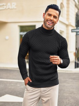 Men's Slim Fit Turtleneck Sweater - Casual Solid Color Knit Pullover for Fall/Winter, Polyester Blend, Best for Christmas
