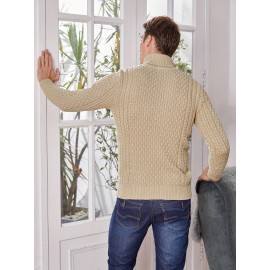 Men's Slim Fit Turtleneck Sweater - Casual Solid Color Knit Pullover for Fall/Winter, Polyester Blend, Best for Christmas