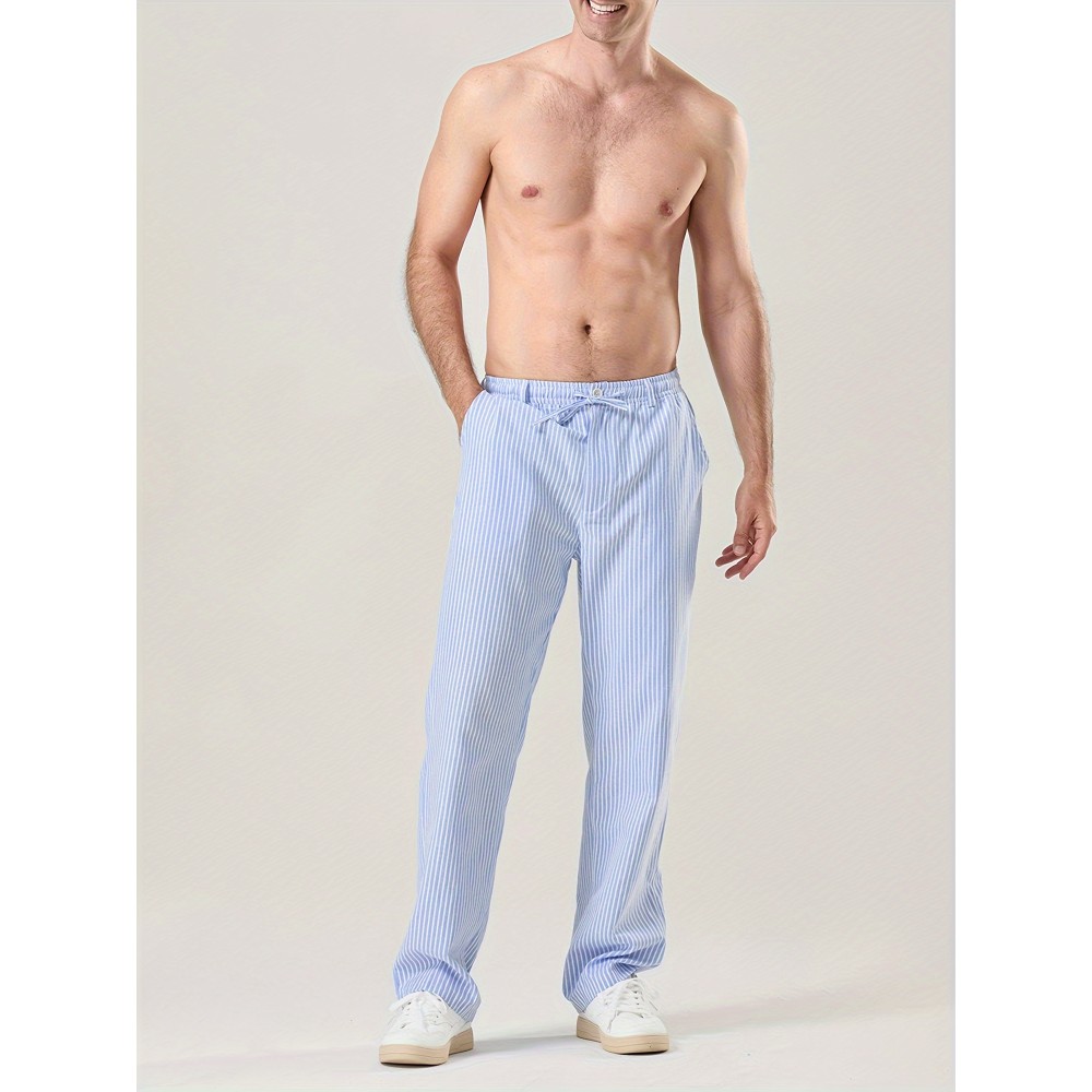 Men's Lightweight Striped Casual Pants with Elastic Waist and Pockets - Perfect for Casual Attire Men's Lightweight Striped Casual Pants with Elastic Waist and Pockets - Perfect for Casual Attire
