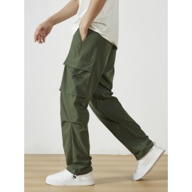 Men's Casual Flap Pocket Straight Leg Cargo Pants, Street Style Casual Pants For Outdoor Activities