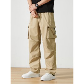 Men's Casual Flap Pocket Straight Leg Cargo Pants, Street Style Casual Pants For Outdoor Activities