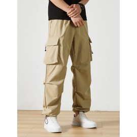 Men's Casual Flap Pocket Straight Leg Cargo Pants, Street Style Casual Pants For Outdoor Activities