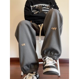 Men's Casual Joggers with Embroidered Design - Comfy Drawstring Sweatpants for Spring & Fall, Versatile Loose Fit