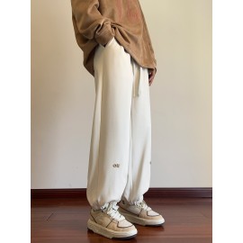 Men's Casual Joggers with Embroidered Design - Comfy Drawstring Sweatpants for Spring & Fall, Versatile Loose Fit