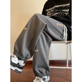 Men's Casual Joggers with Embroidered Design - Comfy Drawstring Sweatpants for Spring & Fall, Versatile Loose Fit