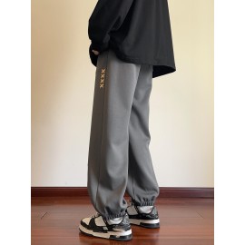 Men's Casual Joggers with Embroidered Design - Comfy Drawstring Sweatpants for Spring & Fall, Versatile Loose Fit