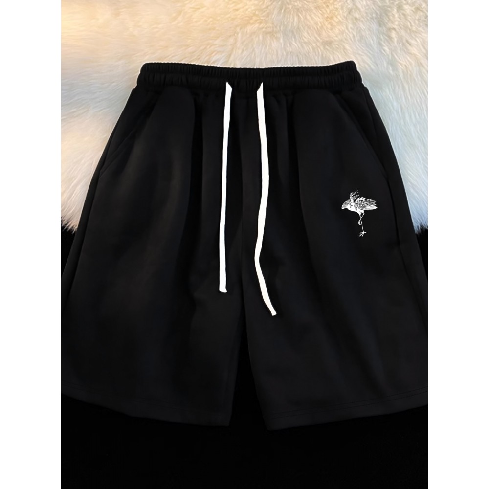 1pc Crane Emblem Casual Shorts, Polyester Knit Fabric with Slight Stretch, Regular Fit with Pockets, Alphabet Pattern - Comfortable Summer Wear 1pc Crane Emblem Casual Shorts, Polyester Knit Fabric with Slight Stretch, Regular Fit with Pockets, Alphabet Pattern - Comfortable Summer Wear