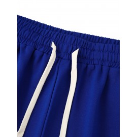 1pc Crane Emblem Casual Shorts, Polyester Knit Fabric with Slight Stretch, Regular Fit with Pockets, Alphabet Pattern - Comfortable Summer Wear