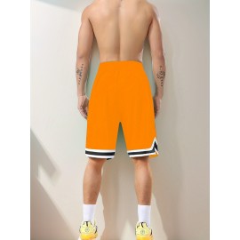 Men's Stripes Decor Sports Shorts With Drawstrings, Elastic Waist Quick-drying Shorts For Summer Daily Outdoor Basketball Sport