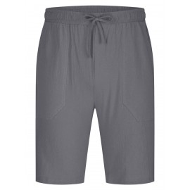 1pc Men'S Casual Linen Blend Shorts - Solid Color, Drawstring Elastic Waist, Breathable Slight Stretch Fabric, Loose Fit Beach Shorts