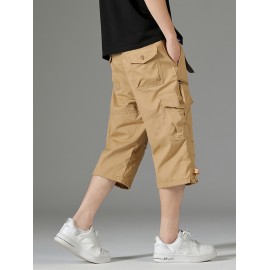 Men's 3/4 Length Solid Color Non Stretch Multi-Pocket Cotton Cargo Shorts For Summer Outdoor Wear