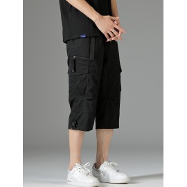 Men's 3/4 Length Solid Color Non Stretch Multi-Pocket Cotton Cargo Shorts For Summer Outdoor Wear