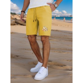 Men'S Casual Halloween-Themed Drawstring Shorts, Cotton Knit Fabric, Solid Color, Regular Fit, Elastic Waistband - Summer Leisure Pants