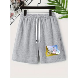 They Who Stand Print, Men's Breathable Drawstring Pants, Loose Casual Waist Simple Style Comfy Shorts For Spring Summer Outdoor Fitness Cycling Climbing Mountain Holiday Daily Commute Dates Sports Workout Trousers