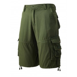 1pc Men'S Cotton Cargo Shorts, Multi-Pocket Utility Workwear, Solid Color, Street Style, Regular Fit, Woven Fabric, Non-Stretch - Outdoor Casual Short Pants