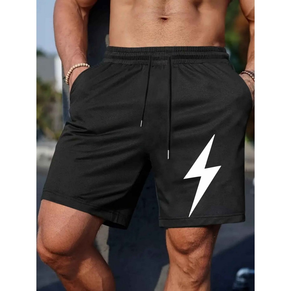 Men's Lightning Print Casual Shorts - Comfy, Stretchy Polyester, Perfect for Summer Sports & Beach Outings Men's Lightning Print Casual Shorts - Comfy, Stretchy Polyester, Perfect for Summer Sports & Beach Outings