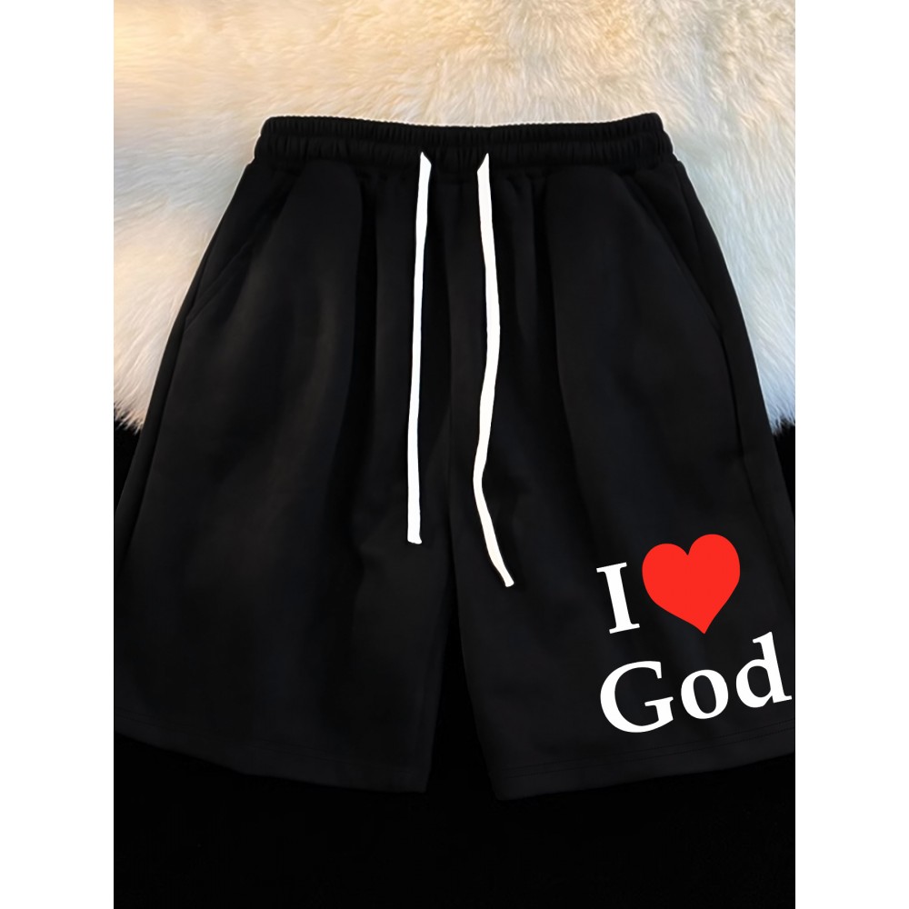 Casual Polyester Knit Fabric Shorts with Pockets, Regular Fit, Slight Stretch, Alphabet Pattern, with Casual Polyester Knit Fabric Shorts with Pockets, Regular Fit, Slight Stretch, Alphabet Pattern, with