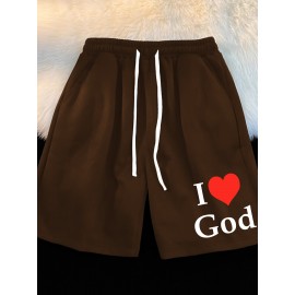 Casual Polyester Knit Fabric Shorts with Pockets, Regular Fit, Slight Stretch, Alphabet Pattern, with 