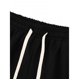 Casual Polyester Knit Fabric Shorts with Pockets, Regular Fit, Slight Stretch, Alphabet Pattern, with 